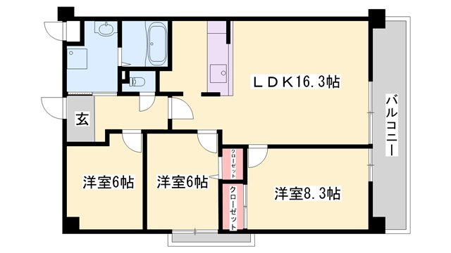ヒルサイドテラス北平野(3LDK/2階)の間取り写真