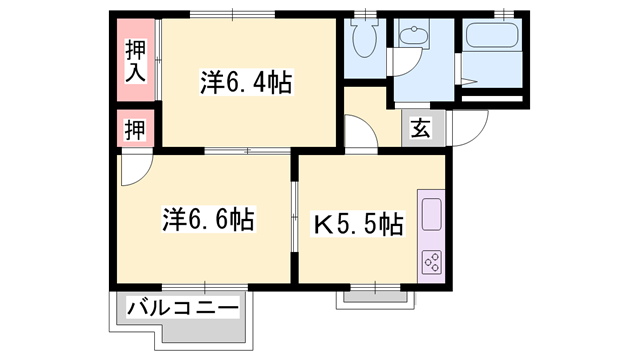 タウニィ上大野 A棟(2K/2階)の間取り写真