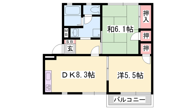 メゾンさつき(2DK/1階)の間取り写真