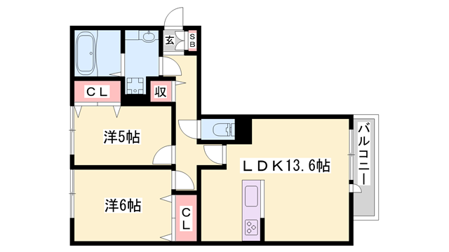 クレシア旭(2LDK/2階)の間取り写真