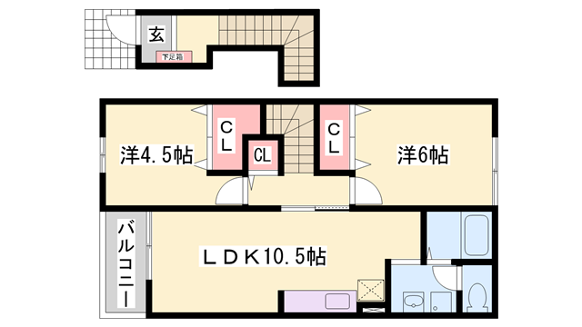 グリーンヒルズE(2LDK/2階)の間取り写真
