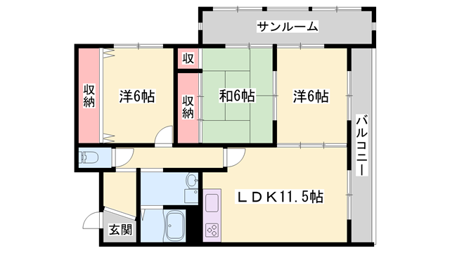 京口ハイツ(3LDK/4階)の間取り写真