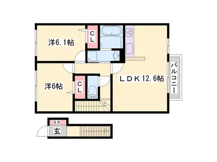 ミリオンフルール(2LDK/2階)の間取り写真