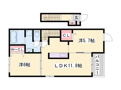 モンターニュⅡ(2LDK/2階)の間取り写真