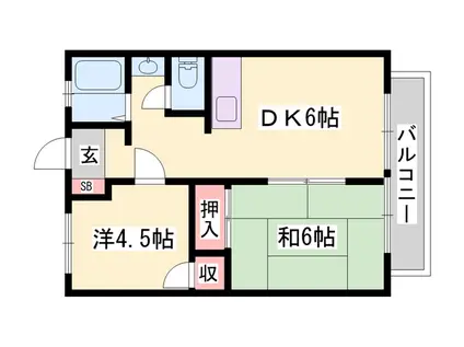 シャトー三木(2DK/2階)の間取り写真