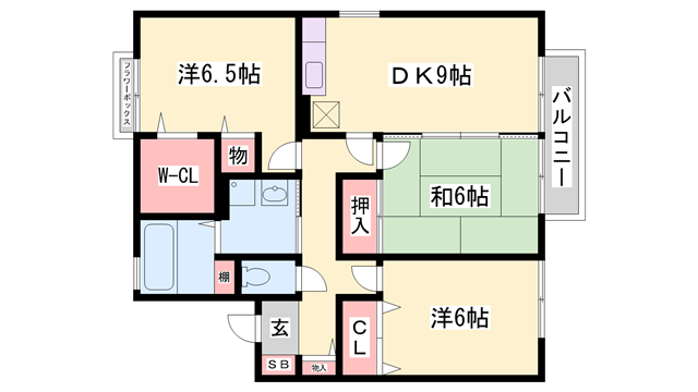 プラシード暖家B棟(3DK/2階)の間取り写真
