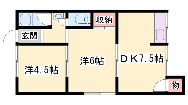 パールハイツ尾上(2DK/1階)の間取り写真