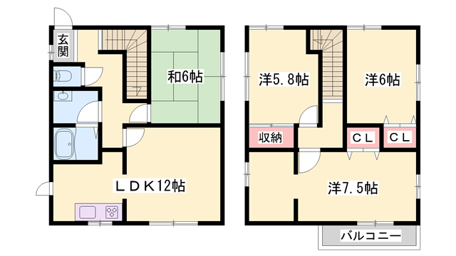 神戸電鉄粟生線 広野ゴルフ場前駅 徒歩20分 2階建 築35年(4LDK)の間取り写真