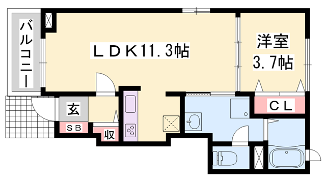 アンソレイエ飾磨 Ⅱ番館(1LDK/1階)の間取り写真