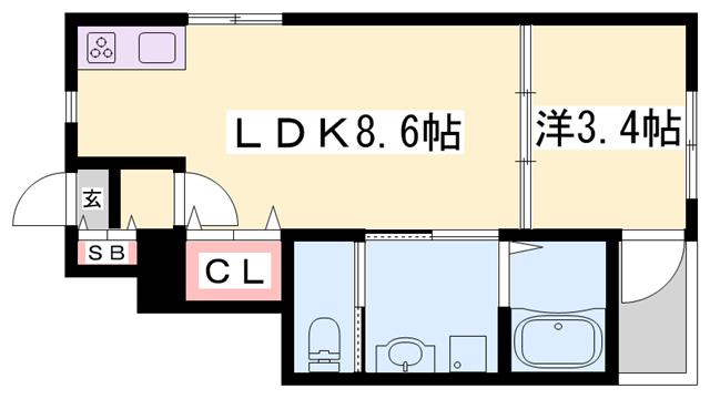 ブランテラス尾上町(1LDK/1階)の間取り写真