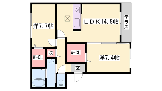 ラヴィ アンソレイエ(2LDK/1階)の間取り写真