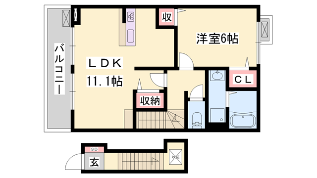 メゾン・ド・グラースA(1LDK/2階)の間取り写真