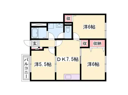 グレイスフル・ノーヴァ(3DK/1階)の間取り写真