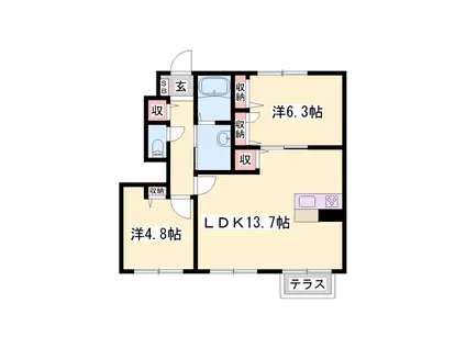 カンパーニュ(2LDK/1階)の間取り写真