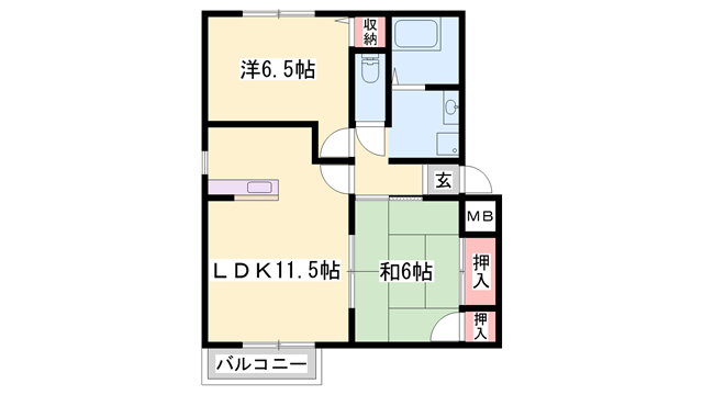 パセオ広畑1(2LDK/2階)の間取り写真