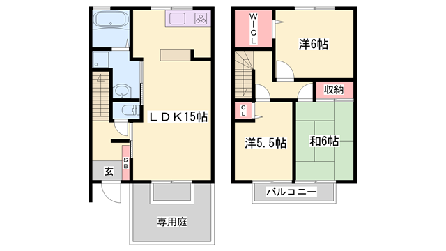 クレールヴィレッジ A棟(3LDK/1階)の間取り写真
