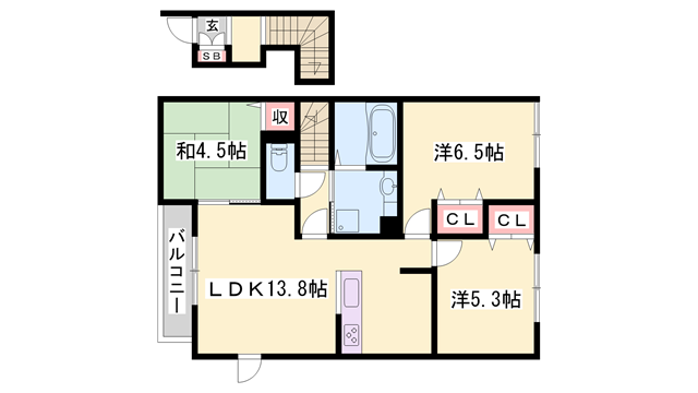 オリエンタル(3LDK/2階)の間取り写真