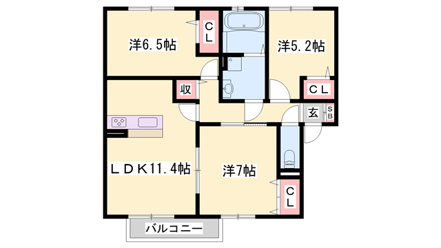 オーハマヴィラ(3LDK/2階)の間取り写真