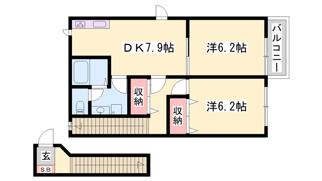 インプレス(2DK/2階)の間取り写真