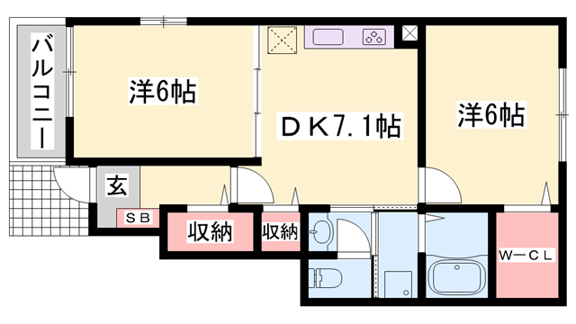 モンシェリー御立A(2DK/1階)の間取り写真