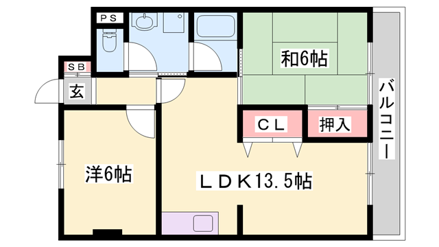パンドール加古川(2LDK/4階)の間取り写真