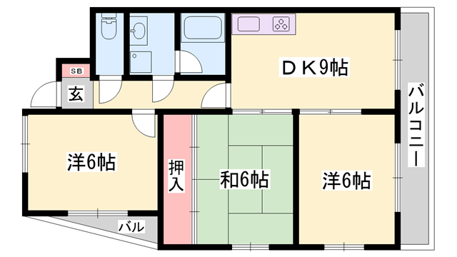ピュアコート北八代(3DK/3階)の間取り写真