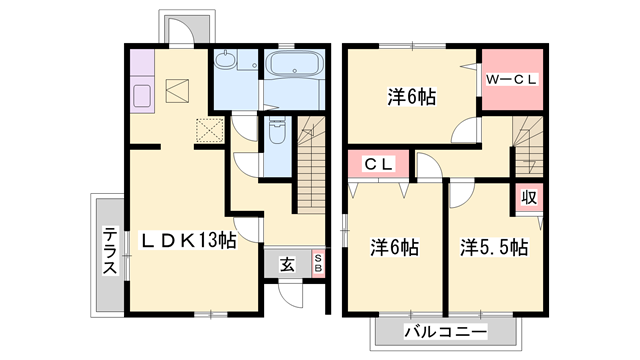 オークスコート西新在家 B棟(3LDK/1階)の間取り写真