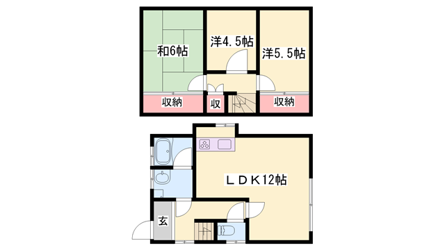姫新線 余部駅 バス乗車時間:12分 山富団地口バス停で下車 徒歩3分 2階建 築28年(3LDK)の間取り写真