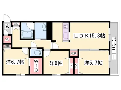 オカバ姫路青山シャーメゾン(3LDK/3階)の間取り写真