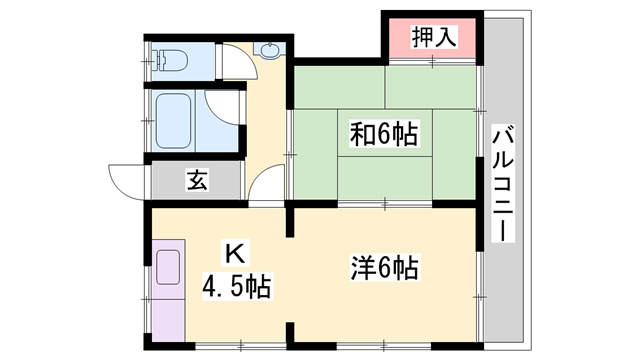 グリーンハイツ 北棟(2K/2階)の間取り写真