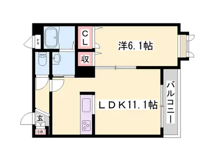 カルムリー福崎C(1LDK/3階)の間取り写真