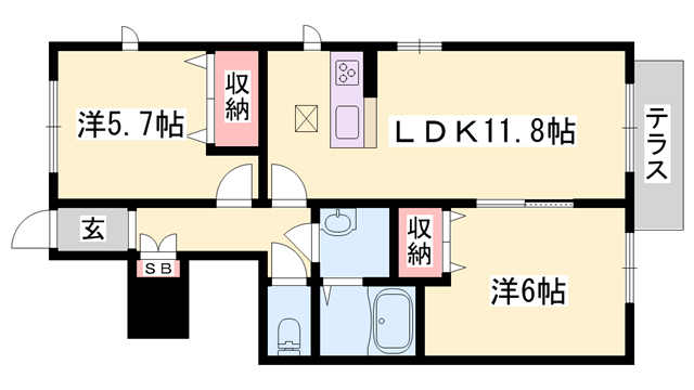 東加古川ビバリーヒルズ(2LDK/1階)の間取り写真