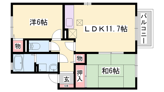 カーサフィオーレB(2LDK/1階)の間取り写真