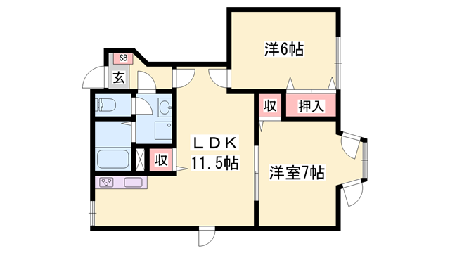 ハックベリーS A棟(2LDK/1階)の間取り写真