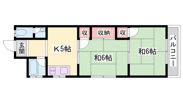 フラワーハイツ(2K/2階)の間取り写真