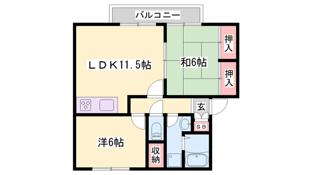 サンリジェール B棟(2LDK/2階)の間取り写真