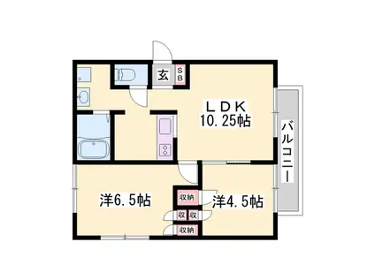 アメニティ寺前 B棟(2LDK/1階)の間取り写真