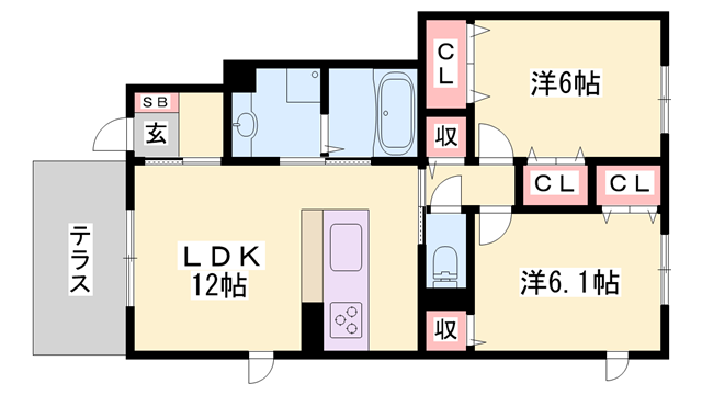 アバンツァート長砂 A棟(2LDK/1階)の間取り写真