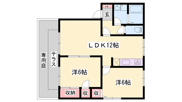 サニーハイツ田寺A(2LDK/1階)の間取り写真
