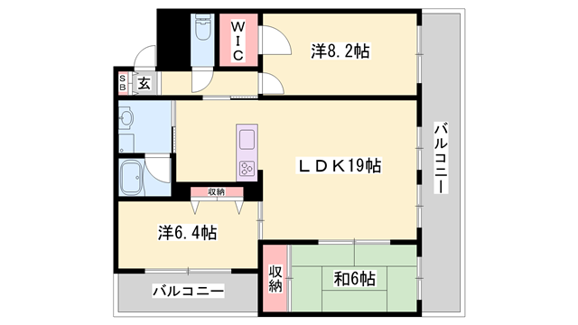 ハッピーコート飾磨(3LDK/2階)の間取り写真