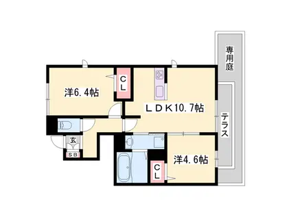 ヒルサイドテラスE(2LDK/1階)の間取り写真