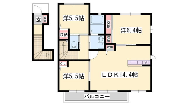 アパーゼ英賀ボヌール英賀(3LDK/2階)の間取り写真