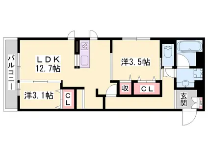 D-ROOM上ノ丸(2LDK/3階)の間取り写真