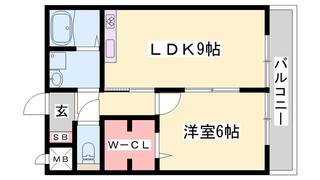 セジュール東浜尻(1LDK/1階)の間取り写真