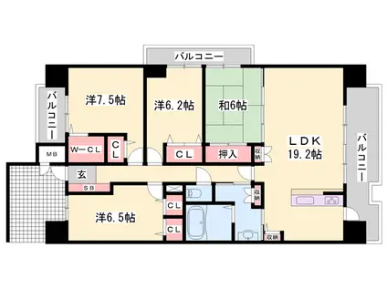 パレ・ロワイヤル栗山公園(4LDK/9階)の間取り写真