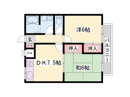 ハイツエスペランサII(2DK/1階)の間取り写真