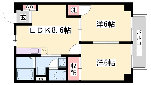 グリーンハイツ三木(2DK/2階)の間取り写真