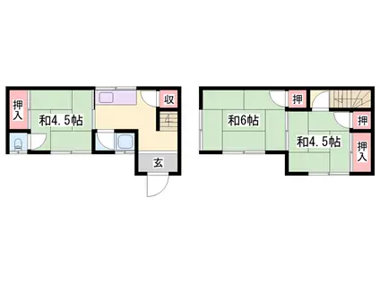 姫新線 播磨高岡駅 徒歩25分 2階建 築55年(3DK)の間取り写真