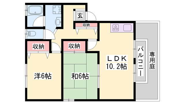 パルティール鶴林(2LDK/1階)の間取り写真