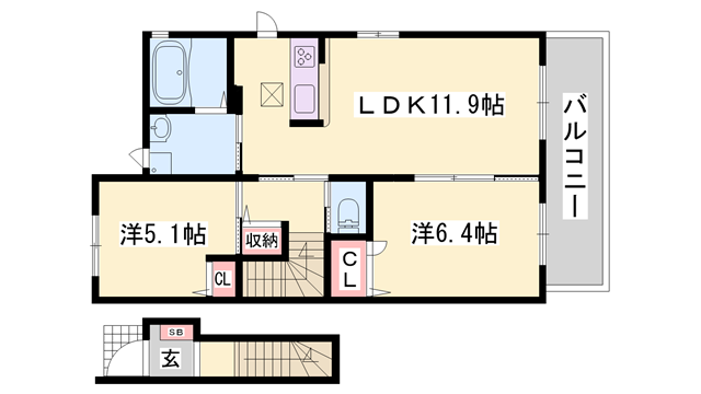 シャーメゾン八幡(2LDK/2階)の間取り写真